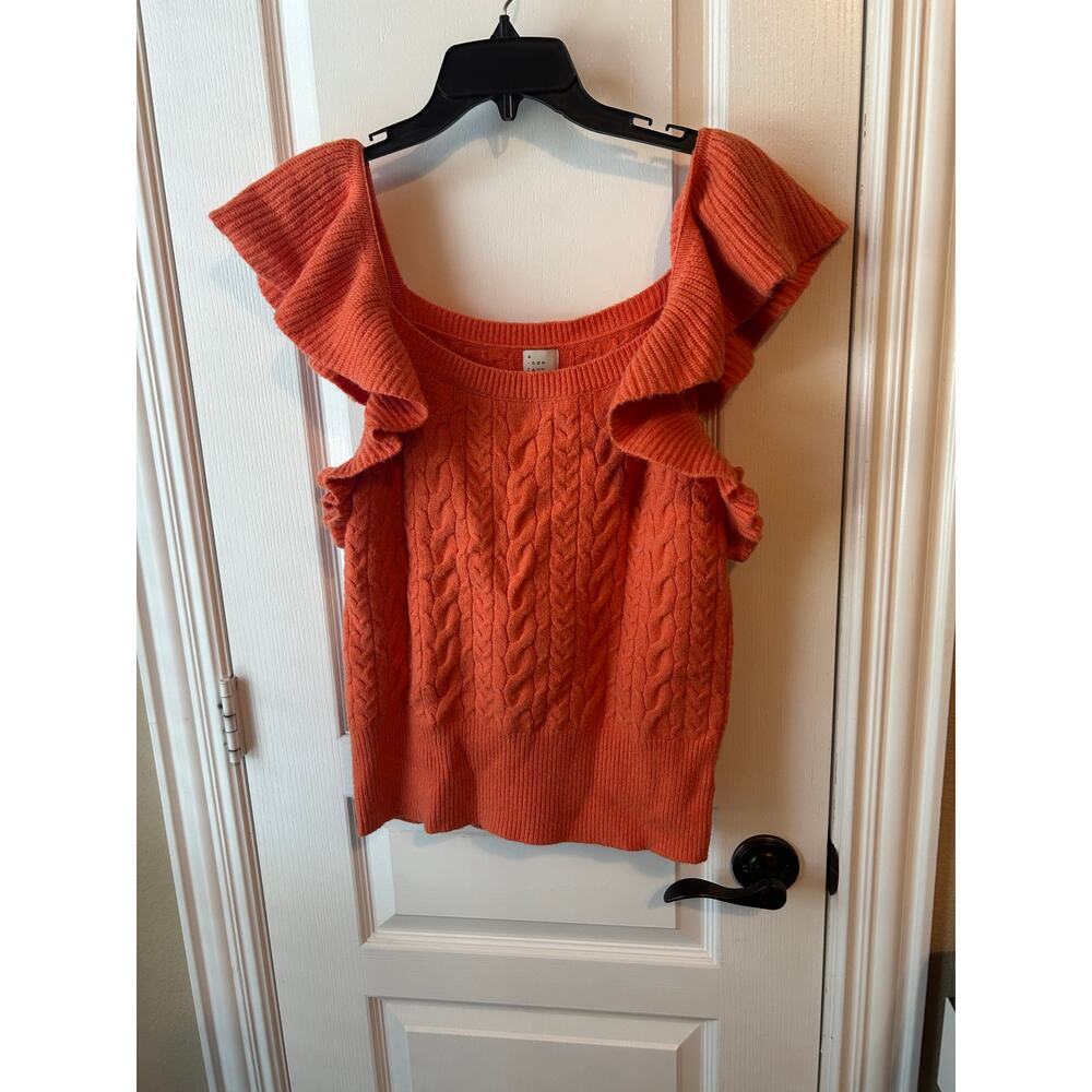 A New Day Orange Soft Sleeveless Ruffle Sweater